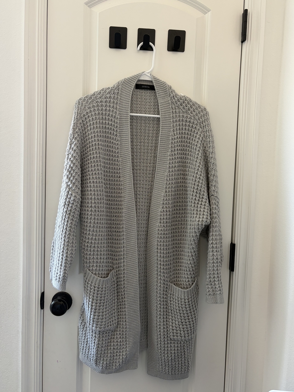 ZESICA Women’s Small Gray Chunky Knit Long Cardigan Open Front Pockets Oversized